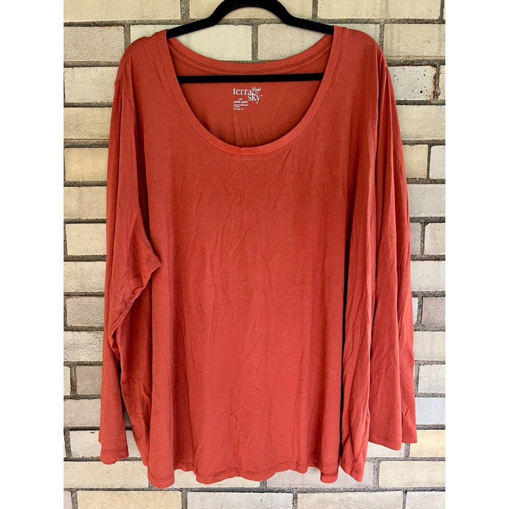 Terra & Sky Burnt Orange Long Sleeve Scoop Neck T-Shirt Plus Sz 4X Cotton Modal